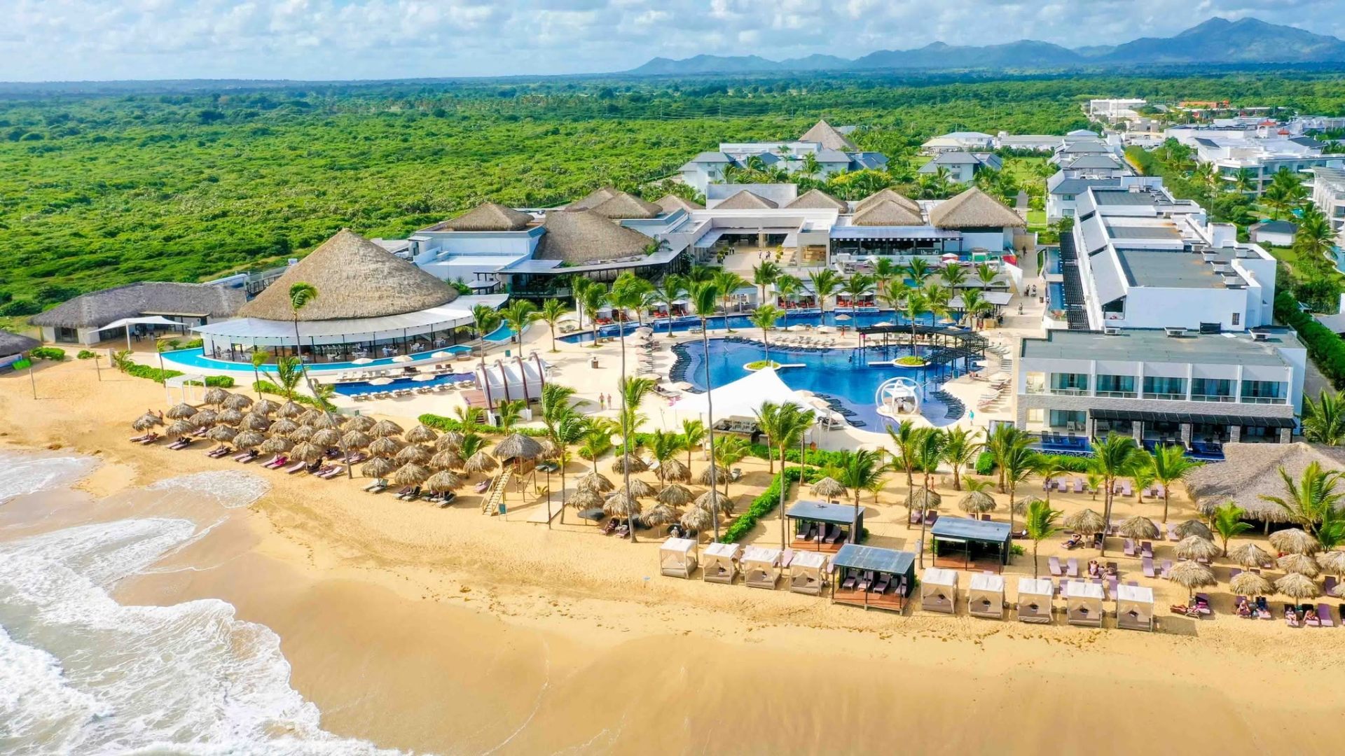 Aerial view of Royalton CHIC Punta Cana pools and beach